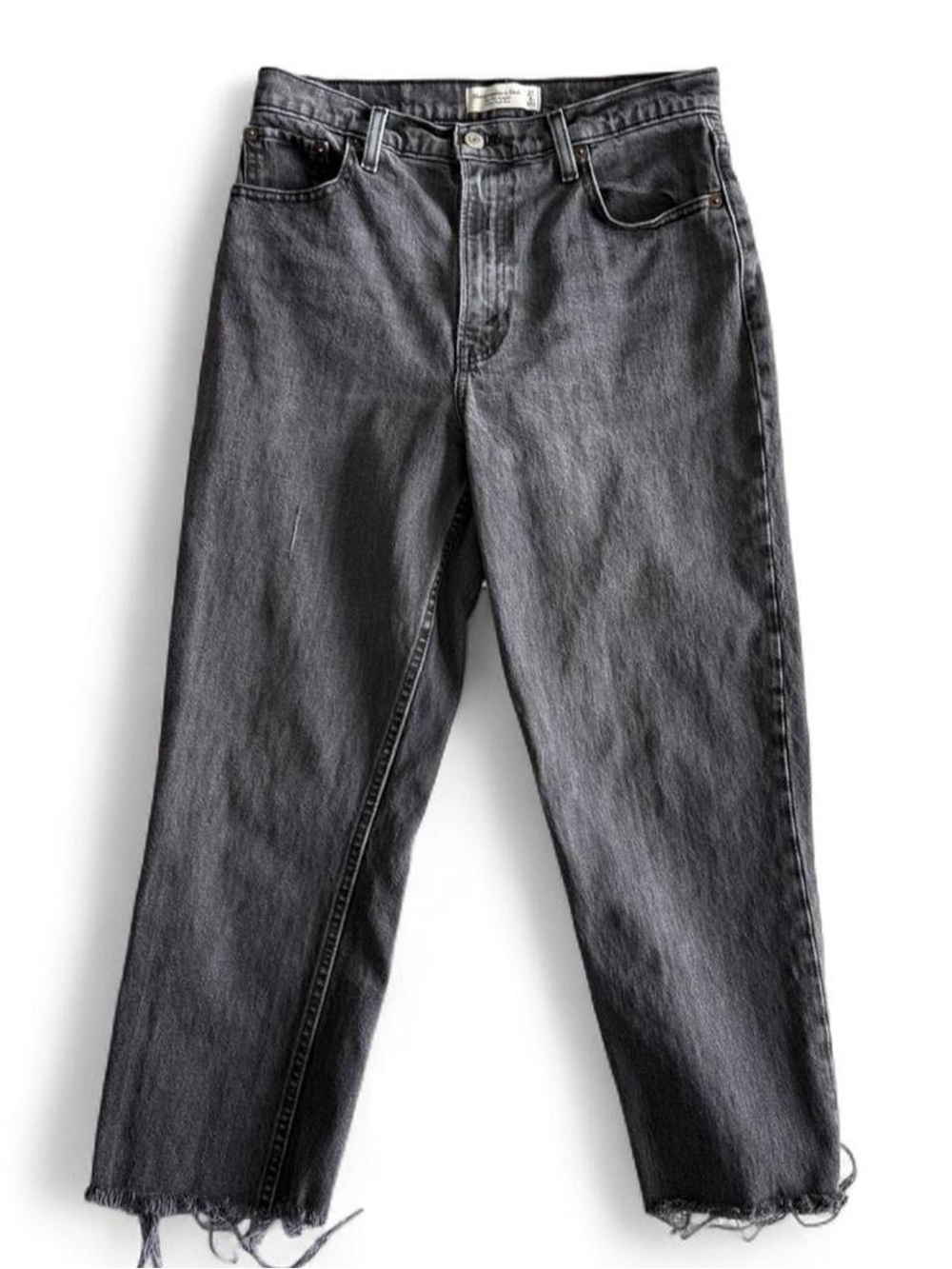 Abercrombie straight leg high rise black wash jeans - distressed relaxed denim